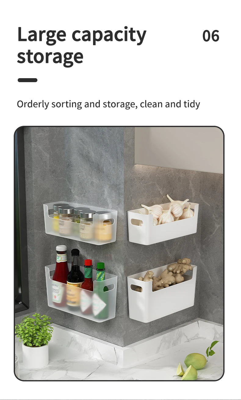 WORTHBUY Wall Mounted Punch Free Self Adhesive Storage Rack Holder Cabinet Door Plastic Organiser Shelf Kitchen Accessories