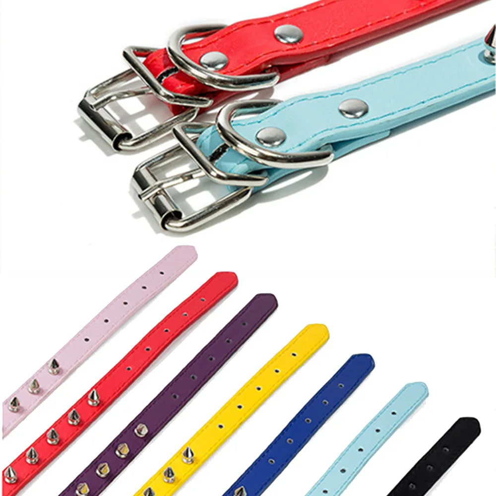 Anti-Bite Spiked Dog Collar – PU Leather Studded Collar for Small Dogs, Bulldogs, Pugs, and Puppies