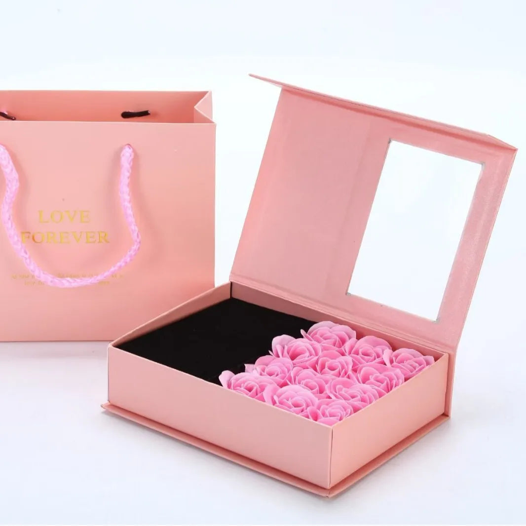 12 Rose Flowers Valentine'S Day Gift Box Soap Flower Necklace Jewelry Party Wedding Bridal Shower Bachelorette Party Gift Box