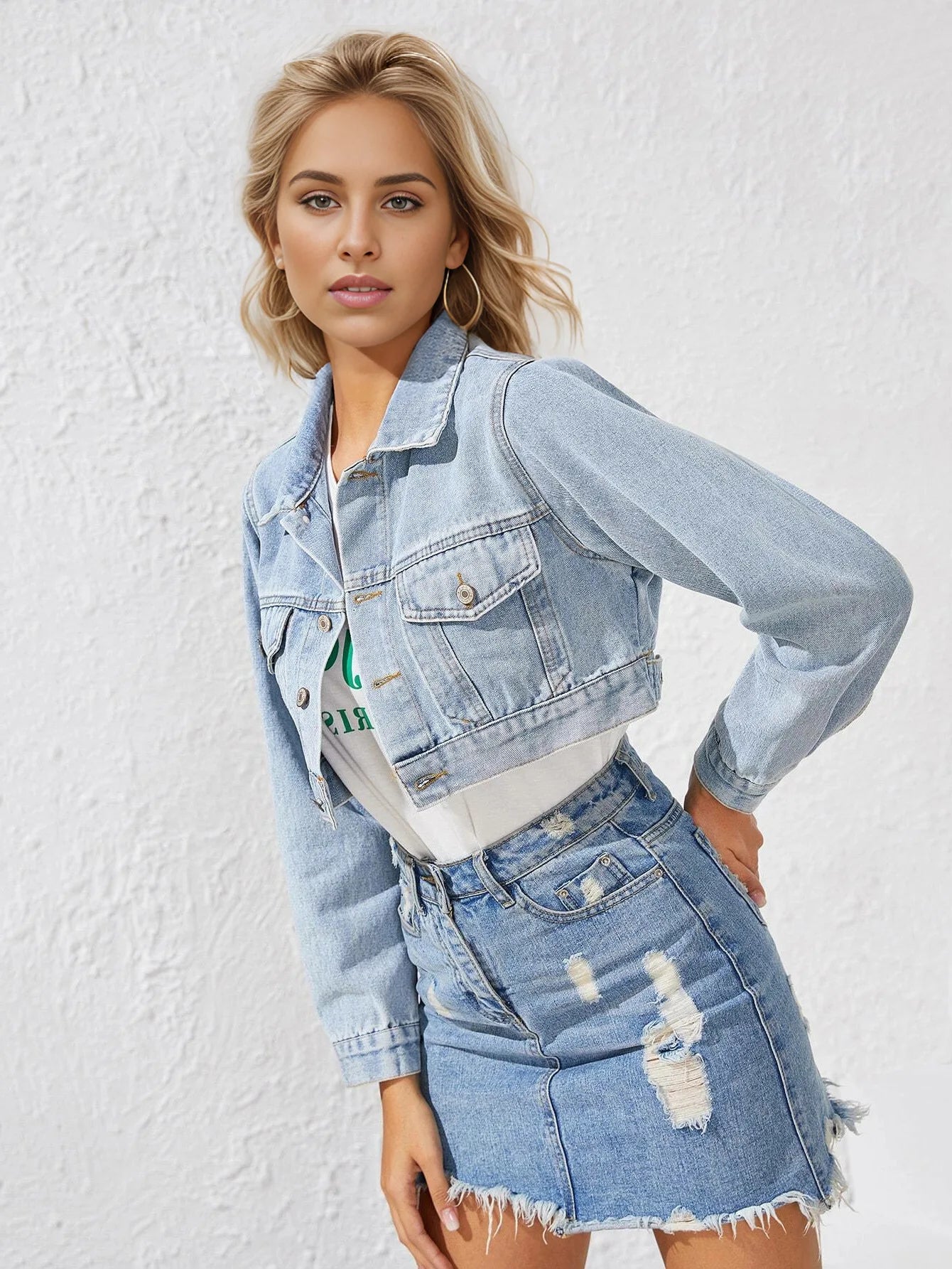 Women's Fashion Lapel Short Denim Coat Spring Summer New Casual Loose Retro Female Versatile Long Sleeve Denim Jacket Tops 2026