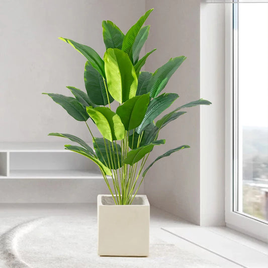 Artificial Tropical Palm Tree – Large Real Touch Fake Banana Plant & Monstera Leaves Décor