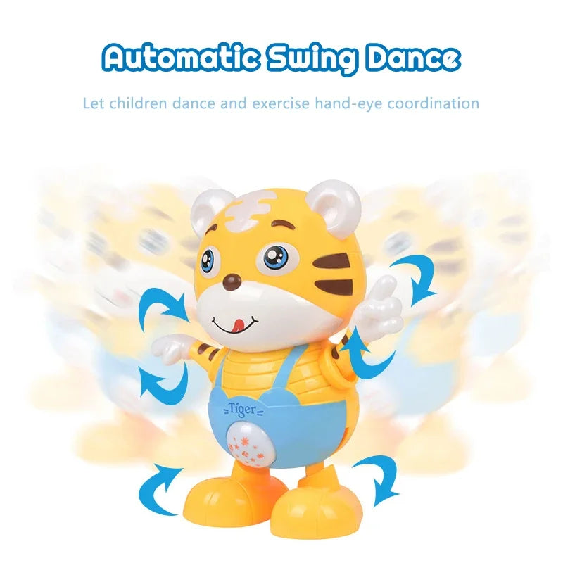 Dancing Electric Tiger Toy – Cute Yellow Cartoon Doll with Music, Lights, and Educational Fun for Kids