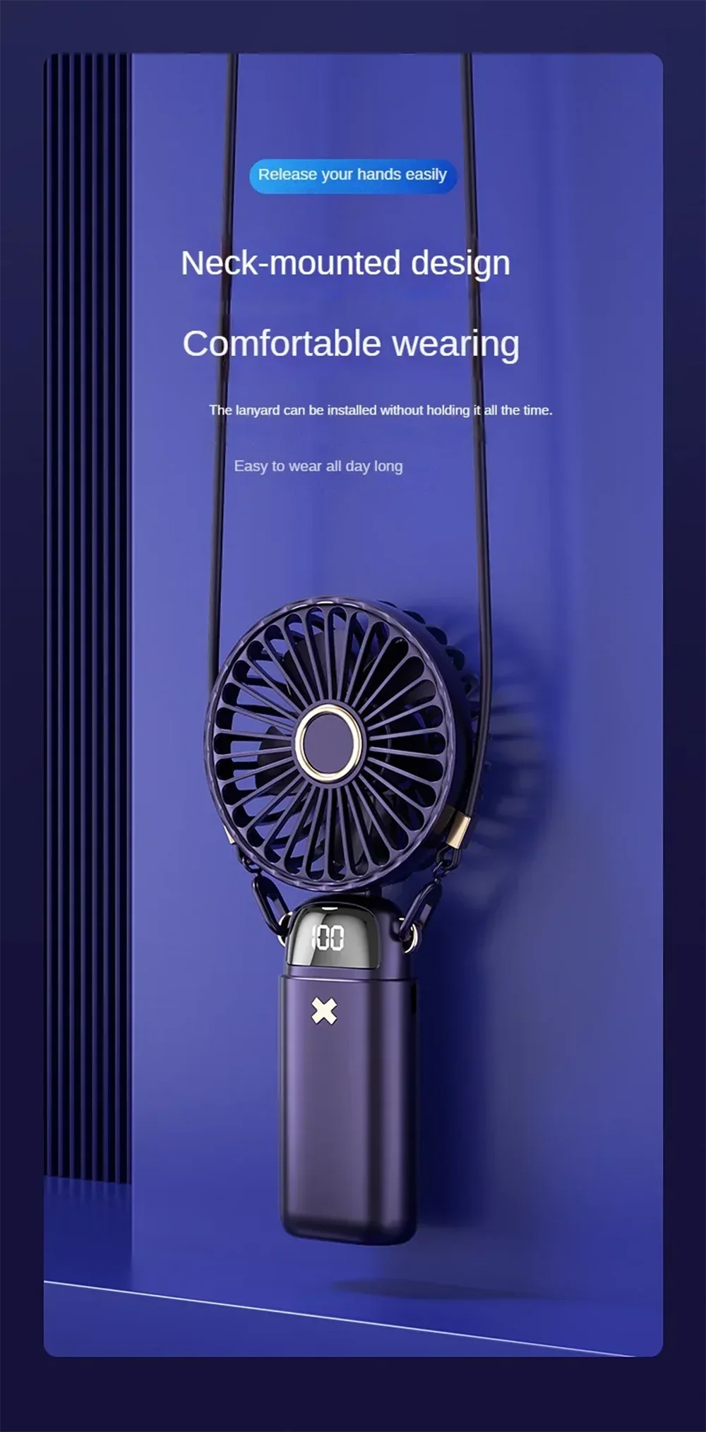 USB Handheld Mini Fan Foldable 5 Speed USB Rechargeable Fan with Phone Stand and Display Screen