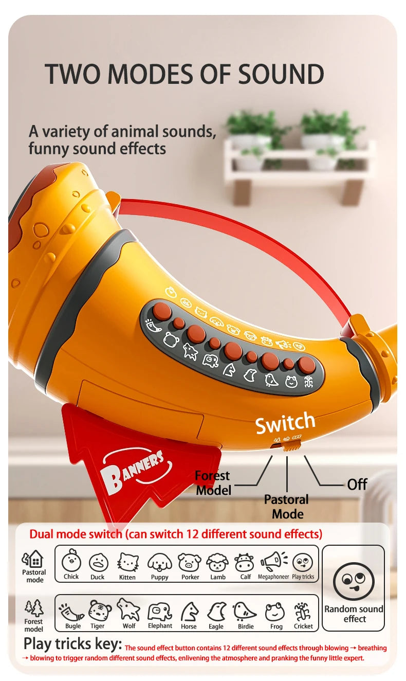 Animal Caller Electronic Toy – Horn-Style Sound Maker with Elephant, Tiger, Wolf, Cat, Dog, Cow, and Bird Sounds for Kids