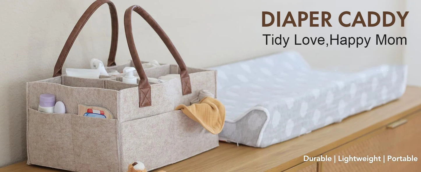 Baby Nappy  Caddy Organiser - Neutral Baby Gifts for Baby Shower Registry Items - Car Organiser for Nappy Wipes