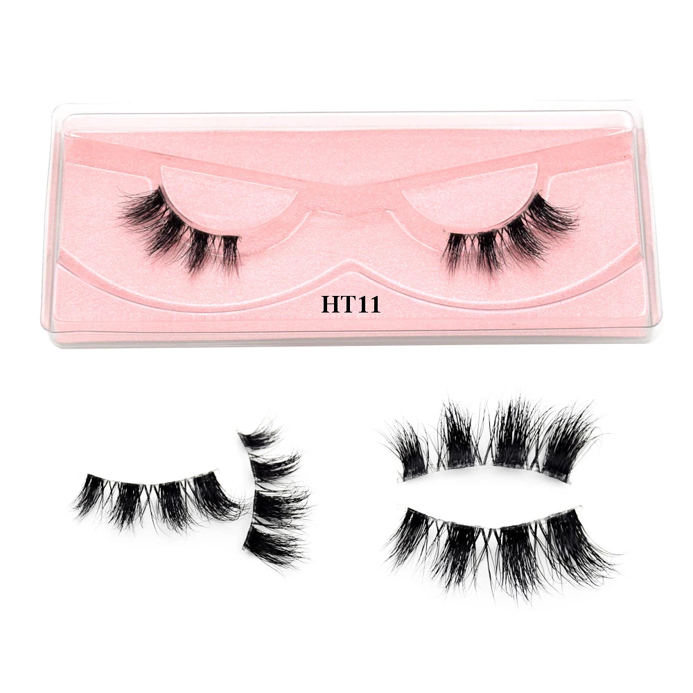 Visofree 3D Mink Half Lashes – Natural Long False Eyelashes with Clear Band, Handmade HT04