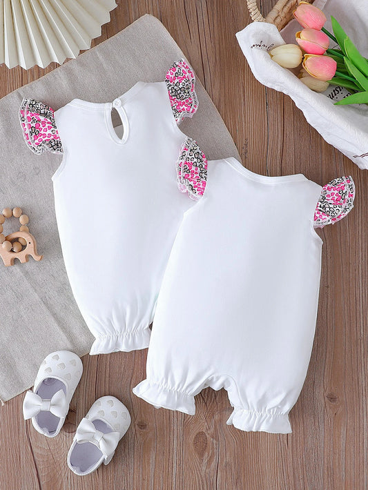Summer New Baby Cartoon Print Animal Pure Color Casual Versatile Romper Two-Piece Set
