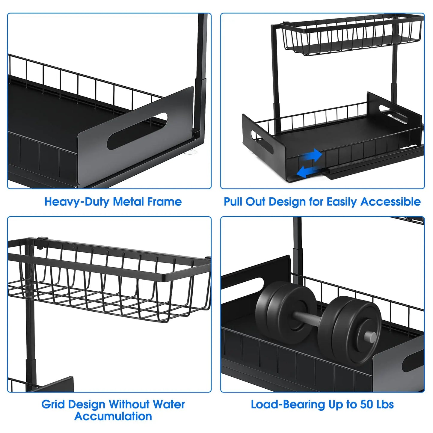 Under Sink 2 Tier Sliding Cabinet Basket Organiser Drawer Pull Out Cabinet Multi-Purpose  Sink Organiser for Bathroom Kitchen