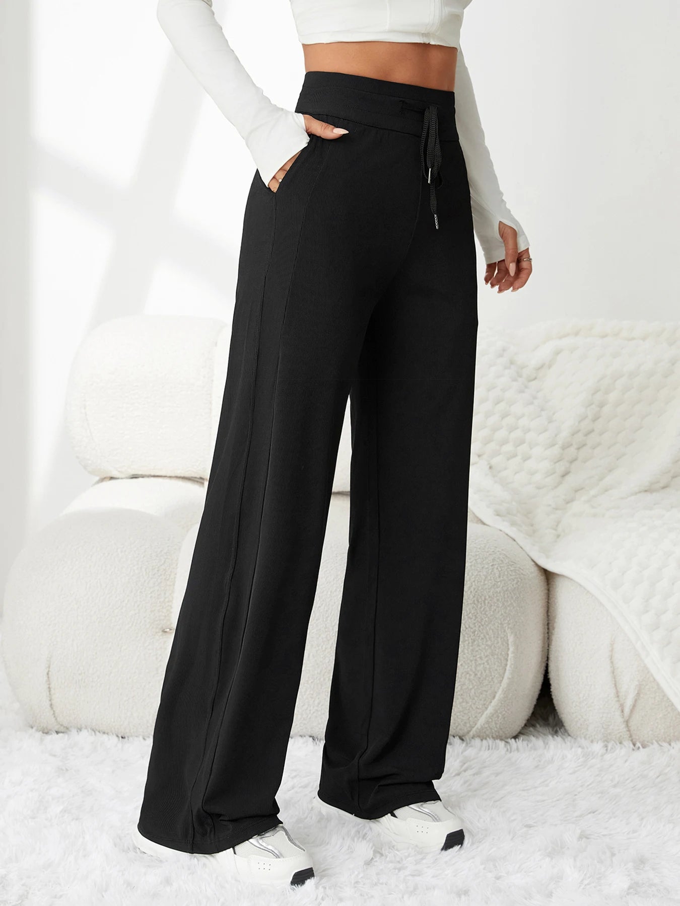Ice silk pants for women summer soft comfortable and breathable wide-leg pants new high-waisted slimming casual pants