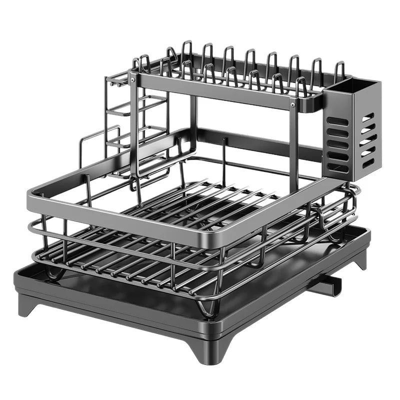 Dish Drying Rack Adjustable Kitchen Plates Organiser with Drainboard Over Sink Plate Drainer Storage Organizer