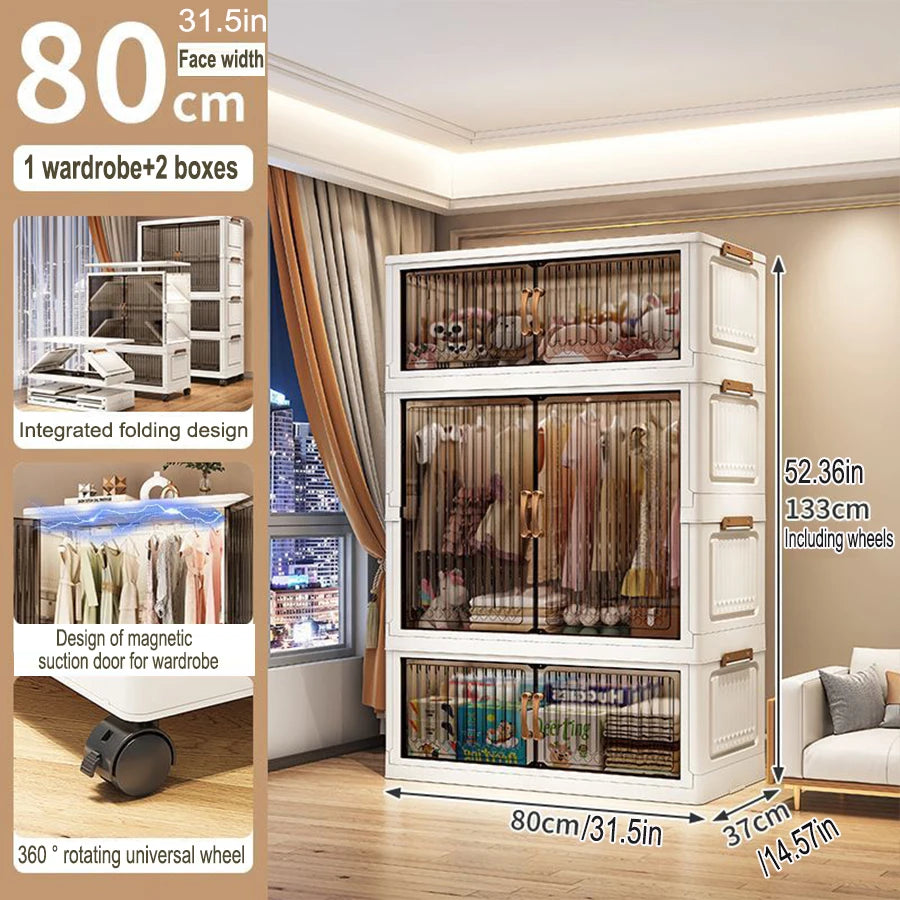 70-80cm Multifunction Folding Storage Cabinet | Dustproof Foldable Wardrobe & Closet Organiser | Heavy-Duty Household Sundries Locker Storage Box