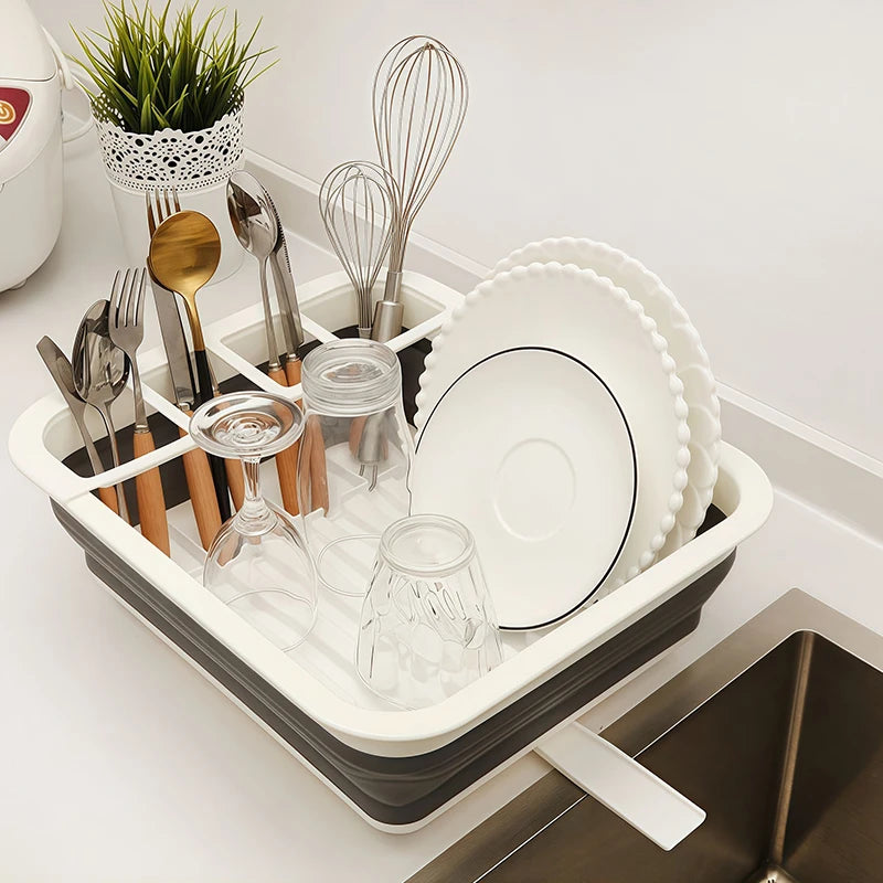 Foldable Bowl Rack, portable Kitchen, RV, camper Van, and Travel Trailer Cutlery Drain Storage Box,space Saving Kitchen Storage Tray