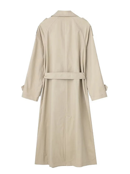 Women Trench Coat With Belt Solid Double Breasted