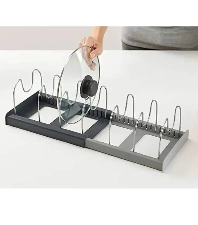 Expandable Kitchen Drawer Organiser for Cookware, Pots, Pans, Lids & Baking Trays – Adjustable Pot Lid Holder Rack