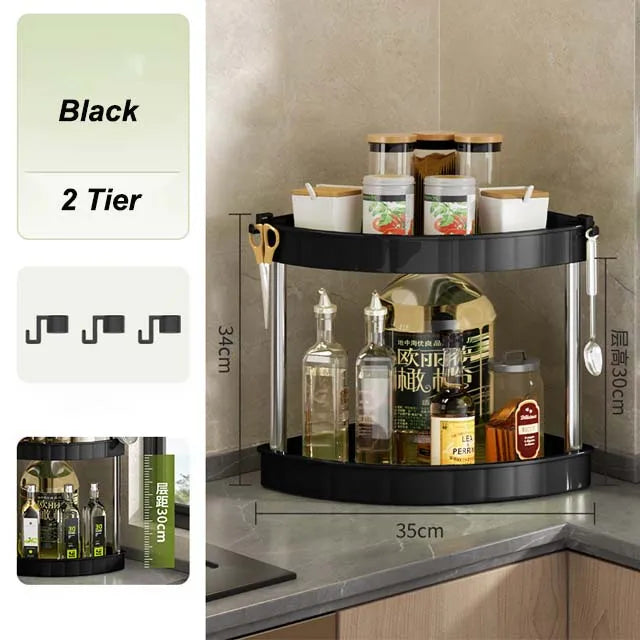 Kitchen Spice Rack Shelf Countertop Corner Multifunctional Seasoning Supplies Rack Saving Spice Rack Organiser with Hooks