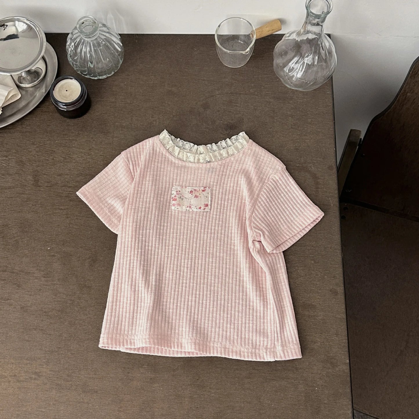 2026 Summer Baby Girls Clothes Lace Collar Toddler Base Tee Korean Style Short Sleeve Infant Shirt