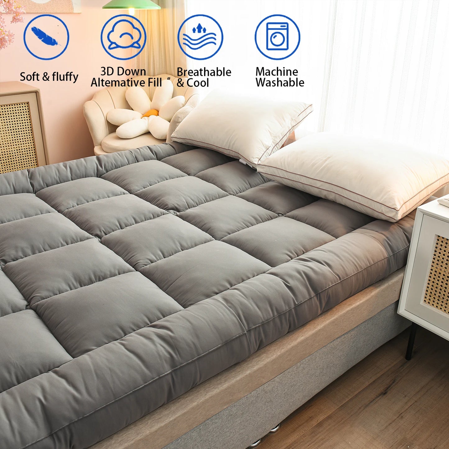 Queen Mattress Topper for Body Pain Relief