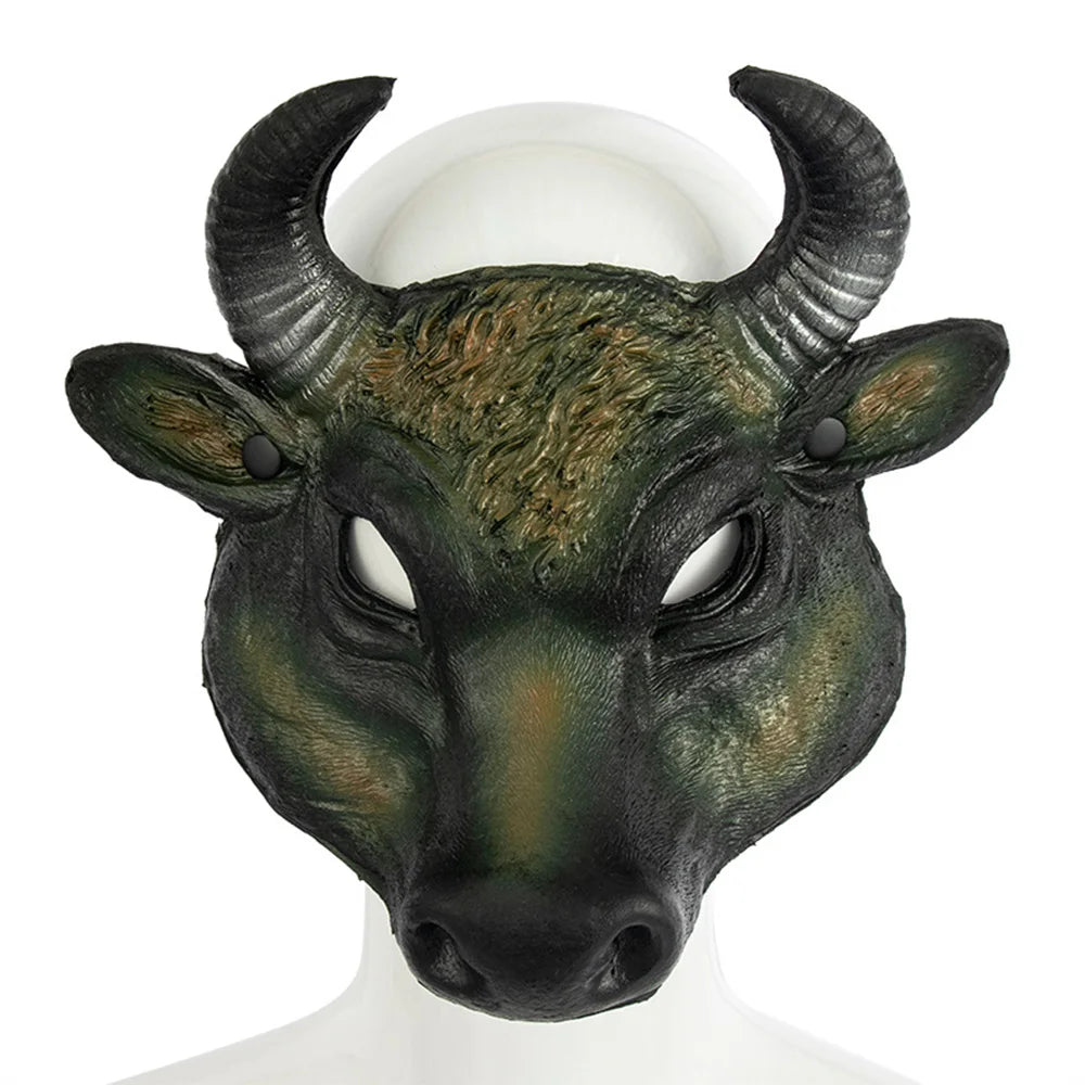 Halloween Mask Easter Carnival Party Cosplay Props Half Face PU Foam Realistic Animal Buffalo Bull Head Mask Costume Accessories