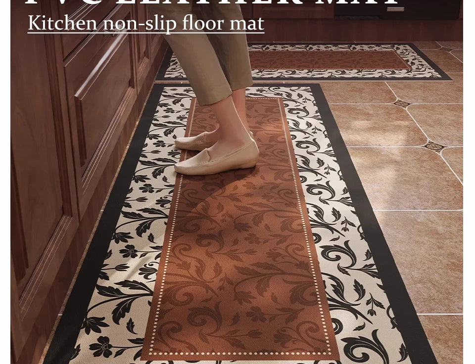 Rug for Kitchen Waterproof Non-slip Leather PVC Floor Mat American Retro Style Rugs Oil-proof Stain-resistant Long Carpets 주방 카펫