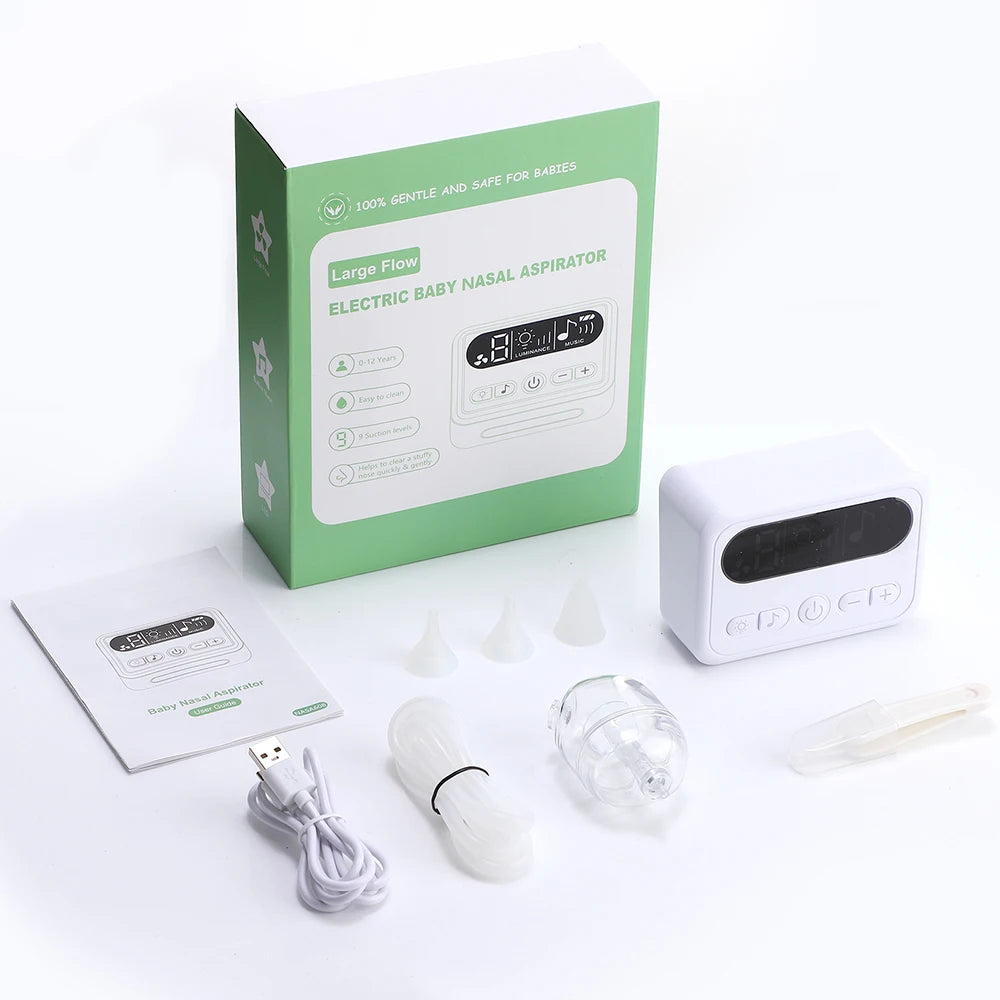 Baby Nasal Aspirator Electric Nose Cleaner with Built-In Music Nursery Rhymes Rechargeable Nose Booger Sucker for Infants Babies