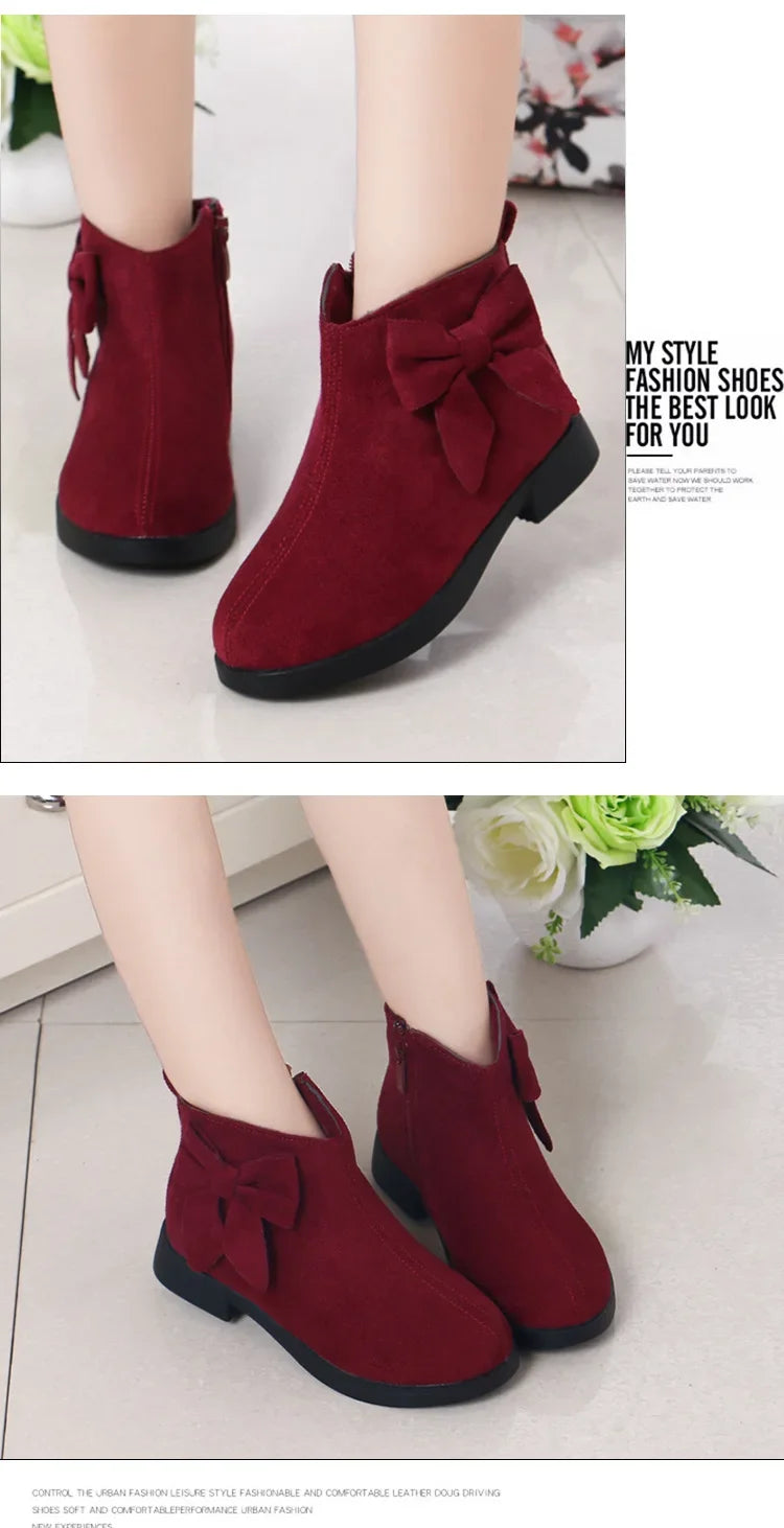2023 Girls Boots Leather Sport Shoes For Girls Children Warm Boots Fashion Soft Bottom Princess Snow Boots Kids Sneakers