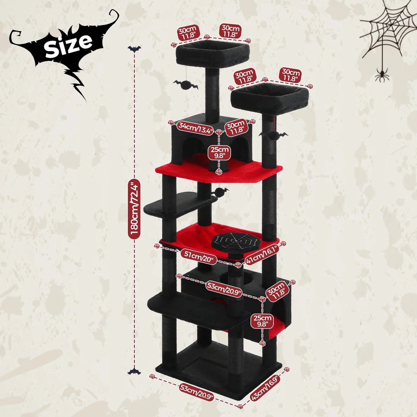 184cm Large Cat Tree and Tower for Indoor Cats With Sisal-Covered Scratching Posts Spacious Hammock Padded Perches and Condos