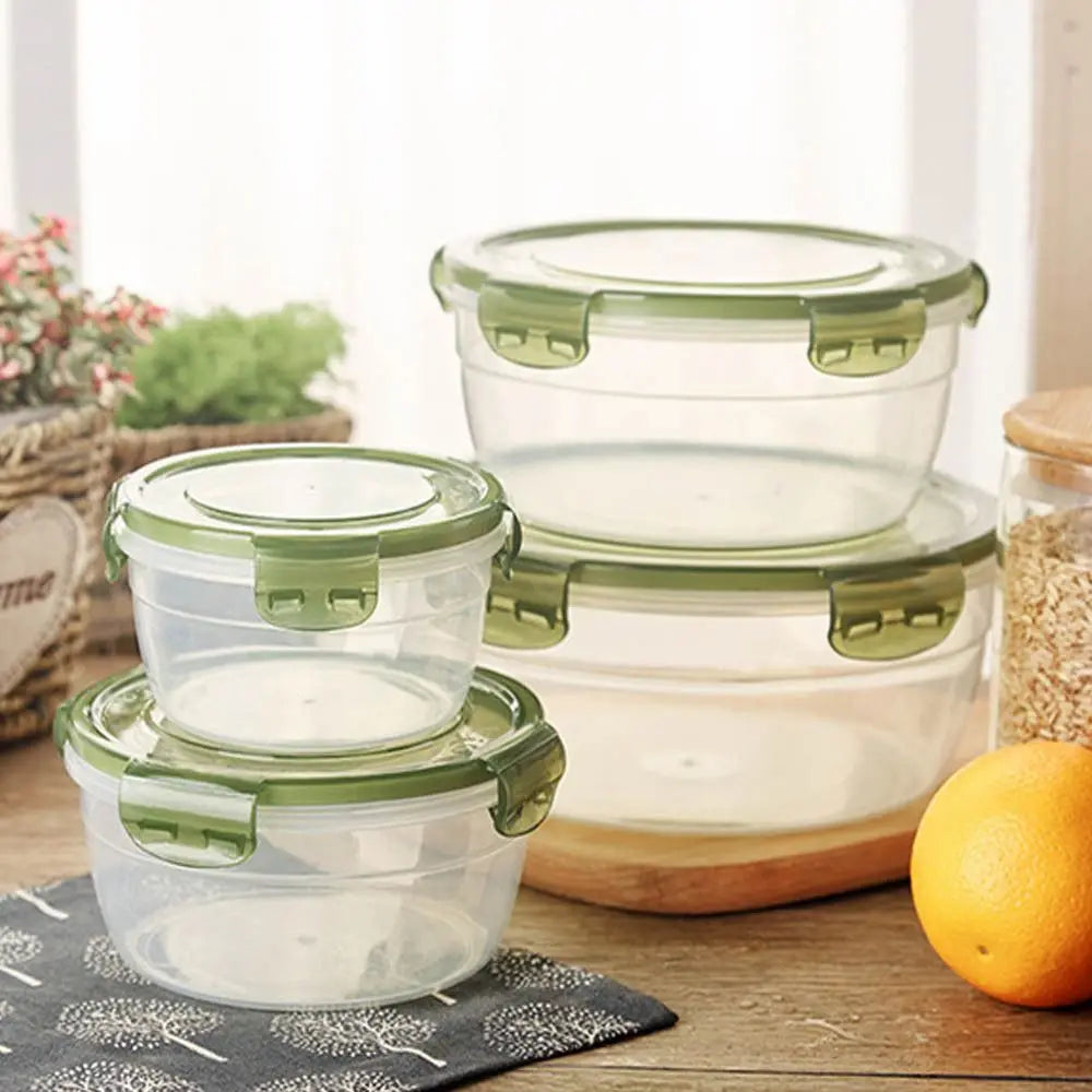 1/4Pcs Plastic Round Storage Box Safe Stackable Sealed Rectangular Food Containers with Lid Fresh-Keeping Box
