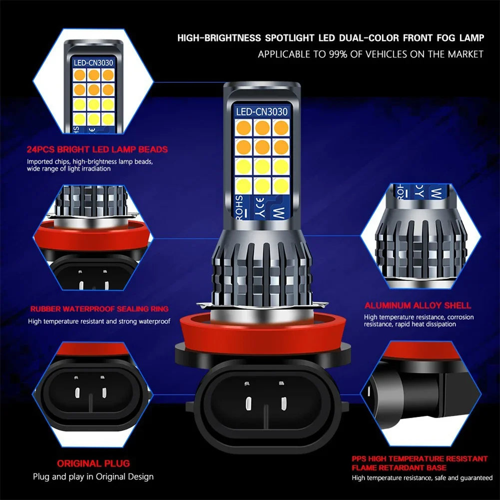 2Pcs Dual Color Car Fog Light Bulb DC 10-30V 35W H11 H8 Auto Fog Lamp 3000-6000K Car LED Fog Lamp Yellow White IP67 Waterproof