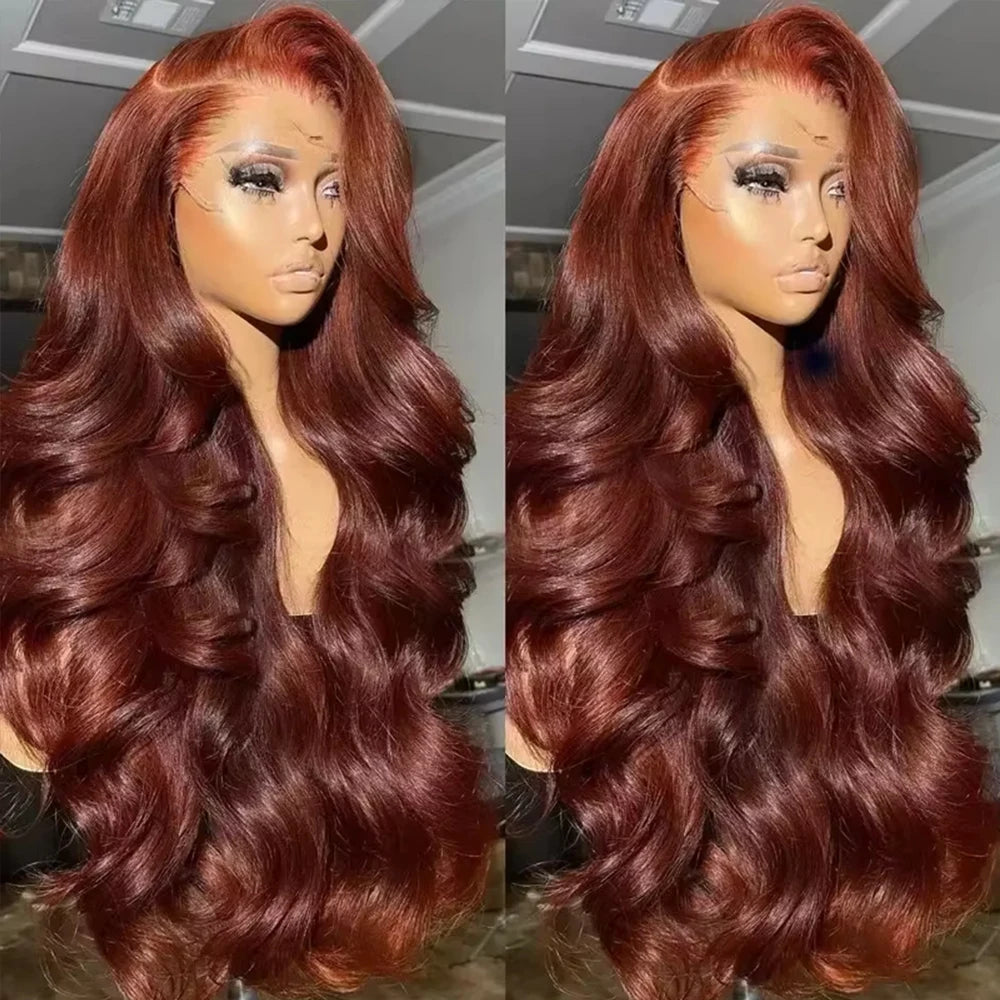 250 Density Reddish Brown 13x6 HD Lace Frontal Wig 30 36 40 Inch Colored 13x4 Body Wave Colored Lace Front Remy Human Hair Wig