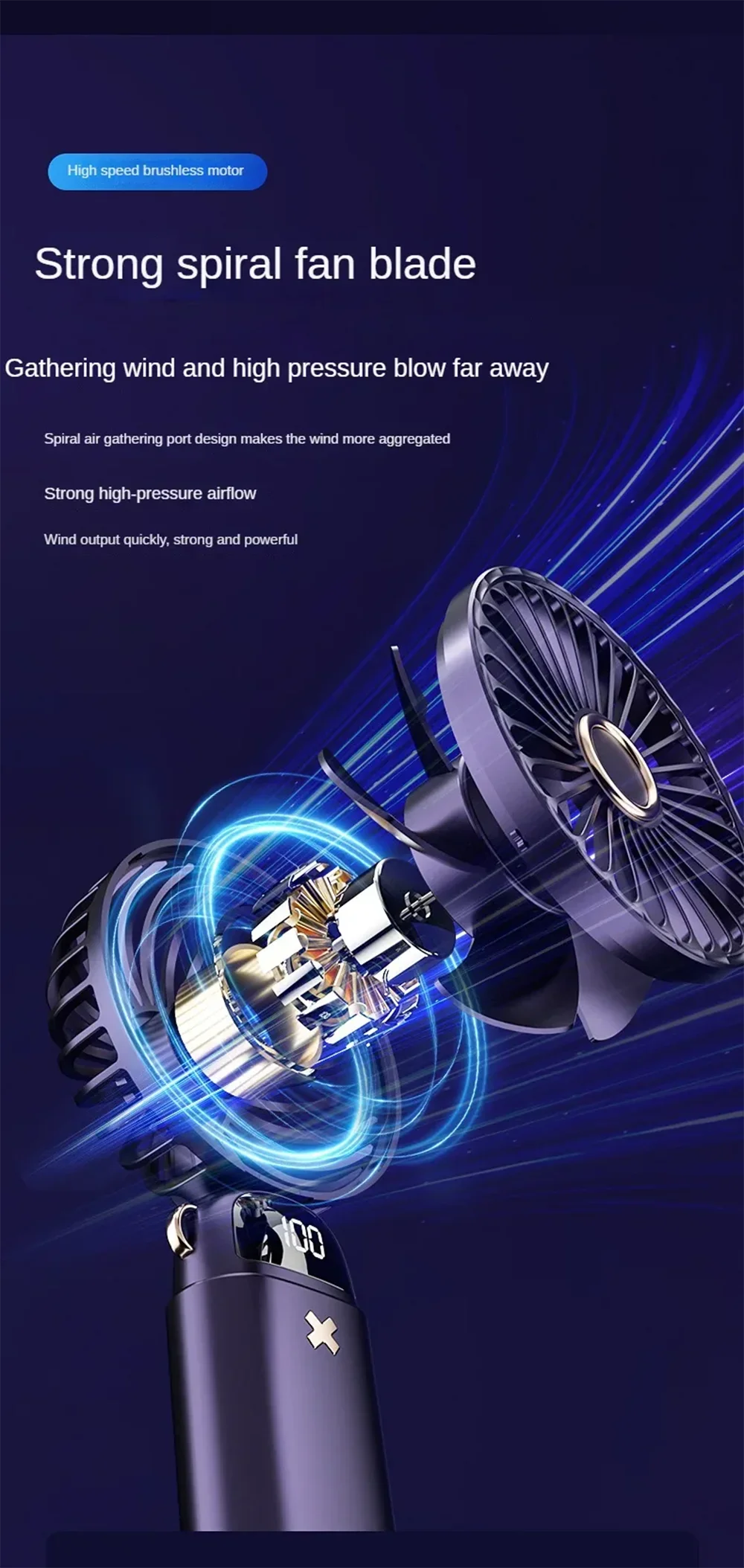 USB Handheld Mini Fan Foldable 5 Speed USB Rechargeable Fan with Phone Stand and Display Screen
