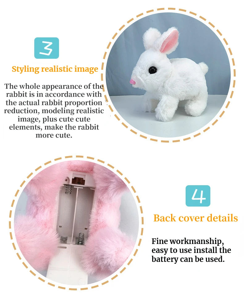 Electronic Plush Rabbit Toy – Walking, Jumping, and Ear-Shaking Electric Bunny for Kids
