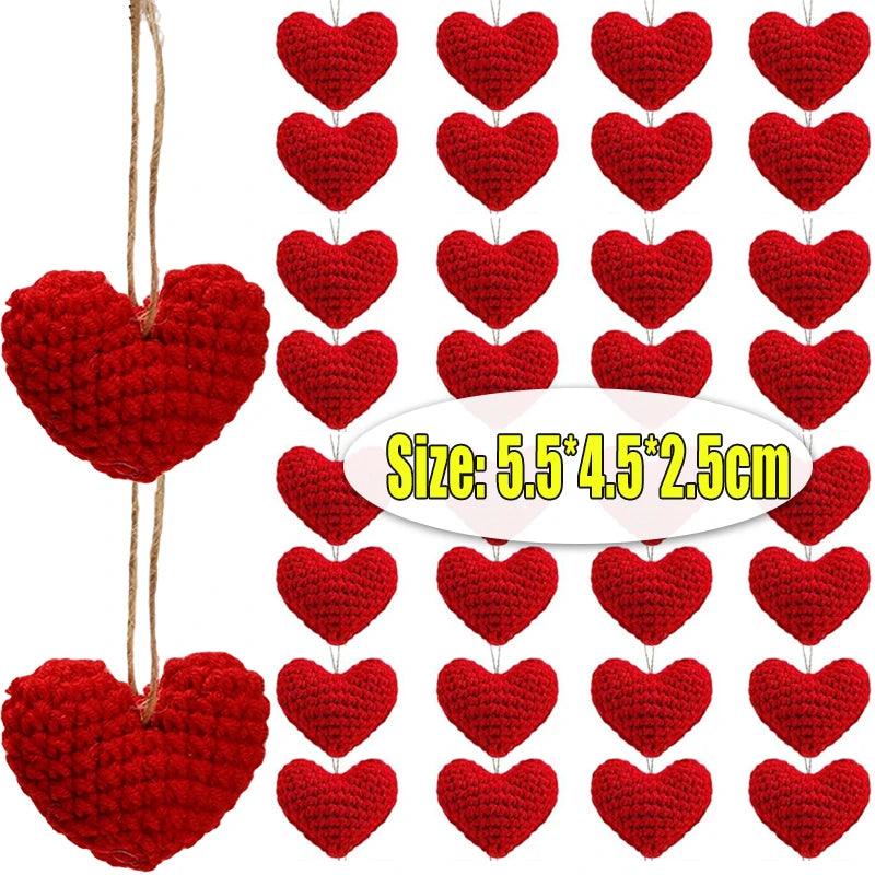 Handmade Crochet Heart Shaped Ornaments Valentine's Day Crochet Flower Bouquet DIY Clothing Shoes Socks Decorative Accessories