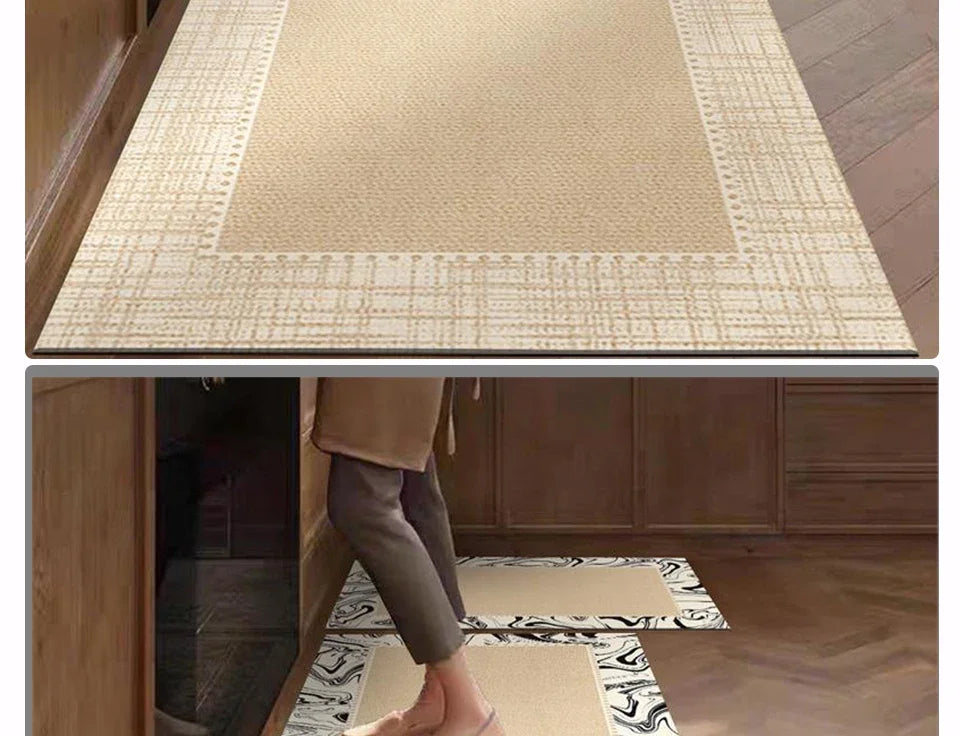 Kitchen Rug Pvc Waterproof Leather Carpet Beige Long Floor Mat Non-slip Oil-proof Home Decoration Vinyl Rugs Alfombras De Cocina