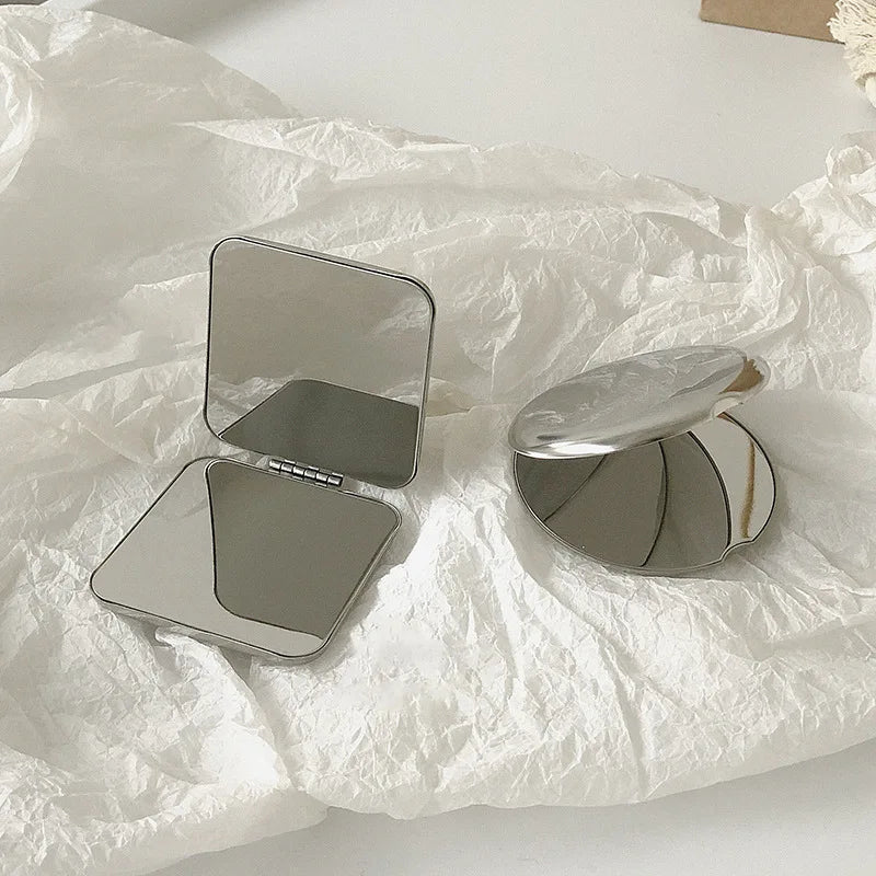 1pc Portable Women Stainless Steel Makeup Hand Pocket Mirror