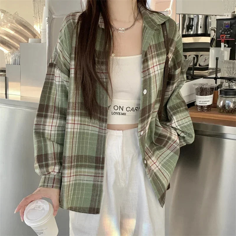 Long Sleeve Collared Button-Up Tartan Black Flannel Shirt