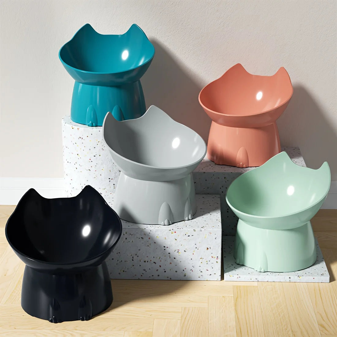 Elevated Pet Feeder for Cats & Dogs - Neck-Friendly, Anti-Tip Slanted Bowl for Food and Water