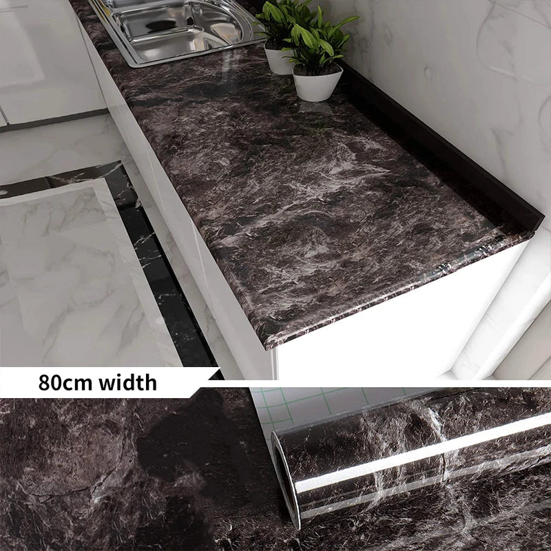 PVC Thickened Waterproof And Oil-proof Marble Wallpaper Self-adhesive Sticker Bathroom Cabinet Cooktop Desktop Decorative Film