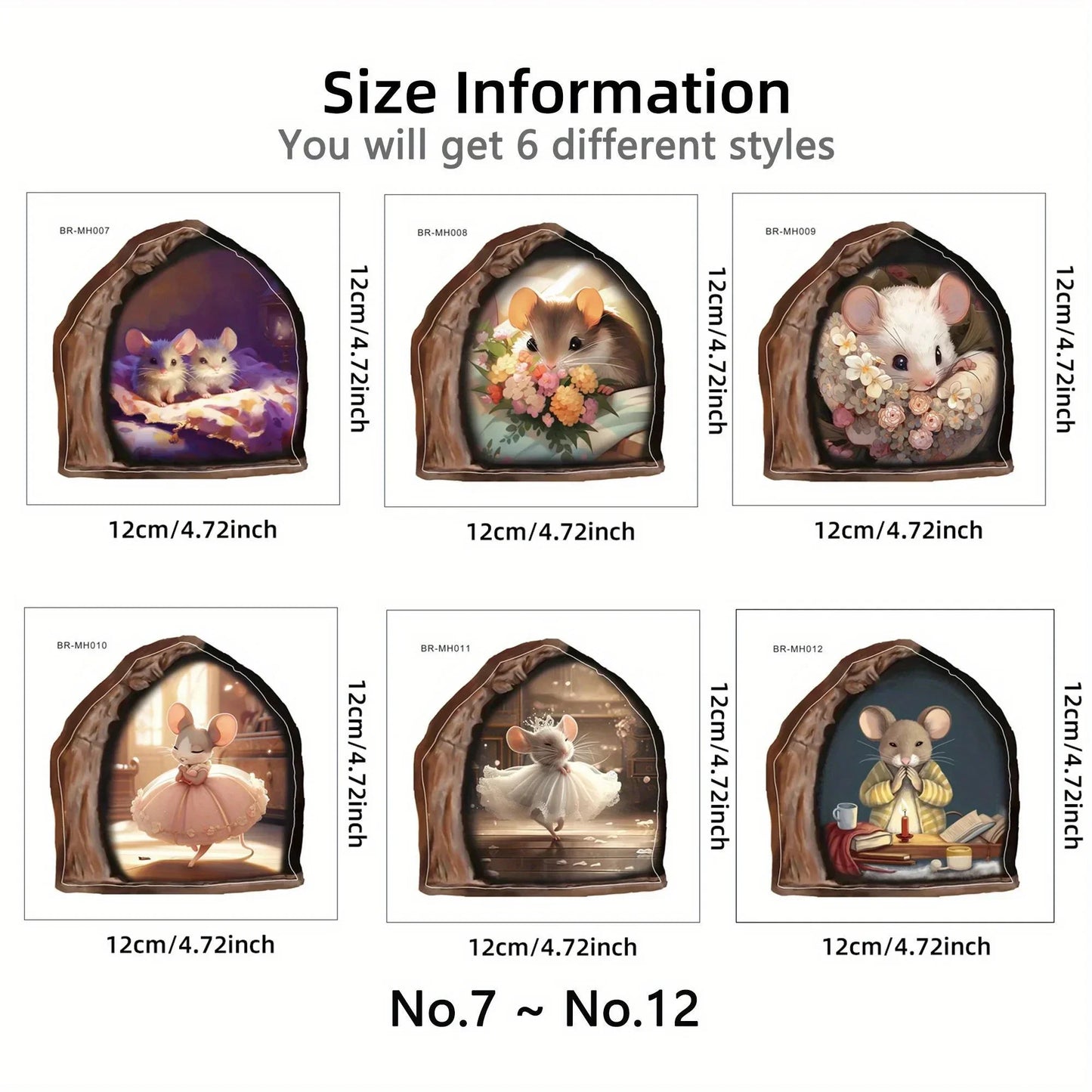 6pcs Different 3D Mouse Hole Wall Stickers for Corner Stairs