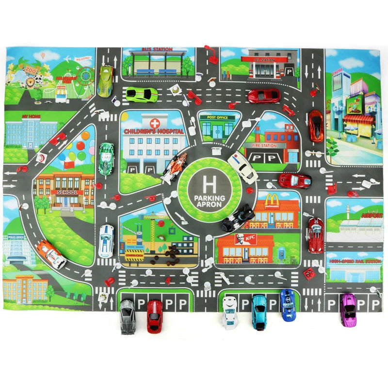 Waterproof Baby Play Road Mat City Traffic Map Montessori Educational Toys for Kids Crawling Playmat Portable Plastic Carpet