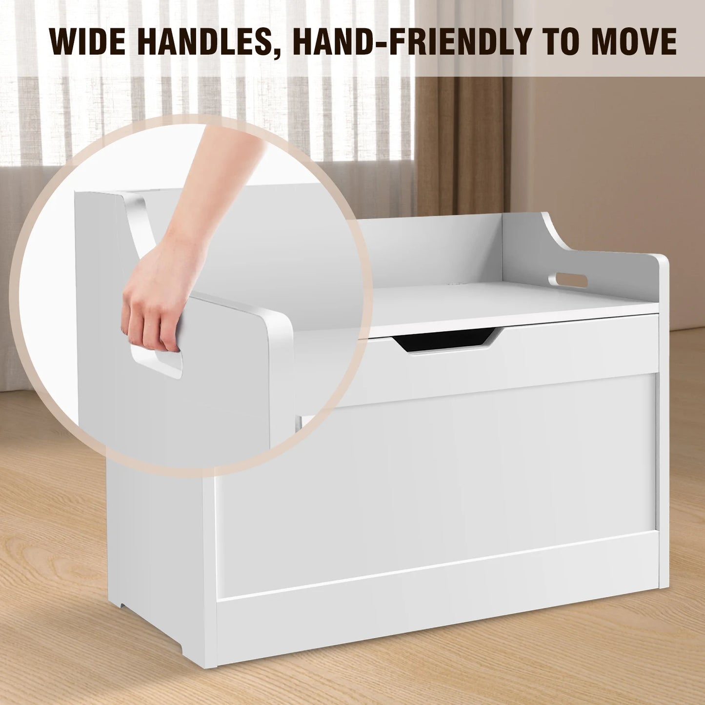 Wooden Storage Box with Lid Bench, 2-in-1 Toy and Blanket Box for Playroom or Bedroom, Large Capacity,Safety Hinges