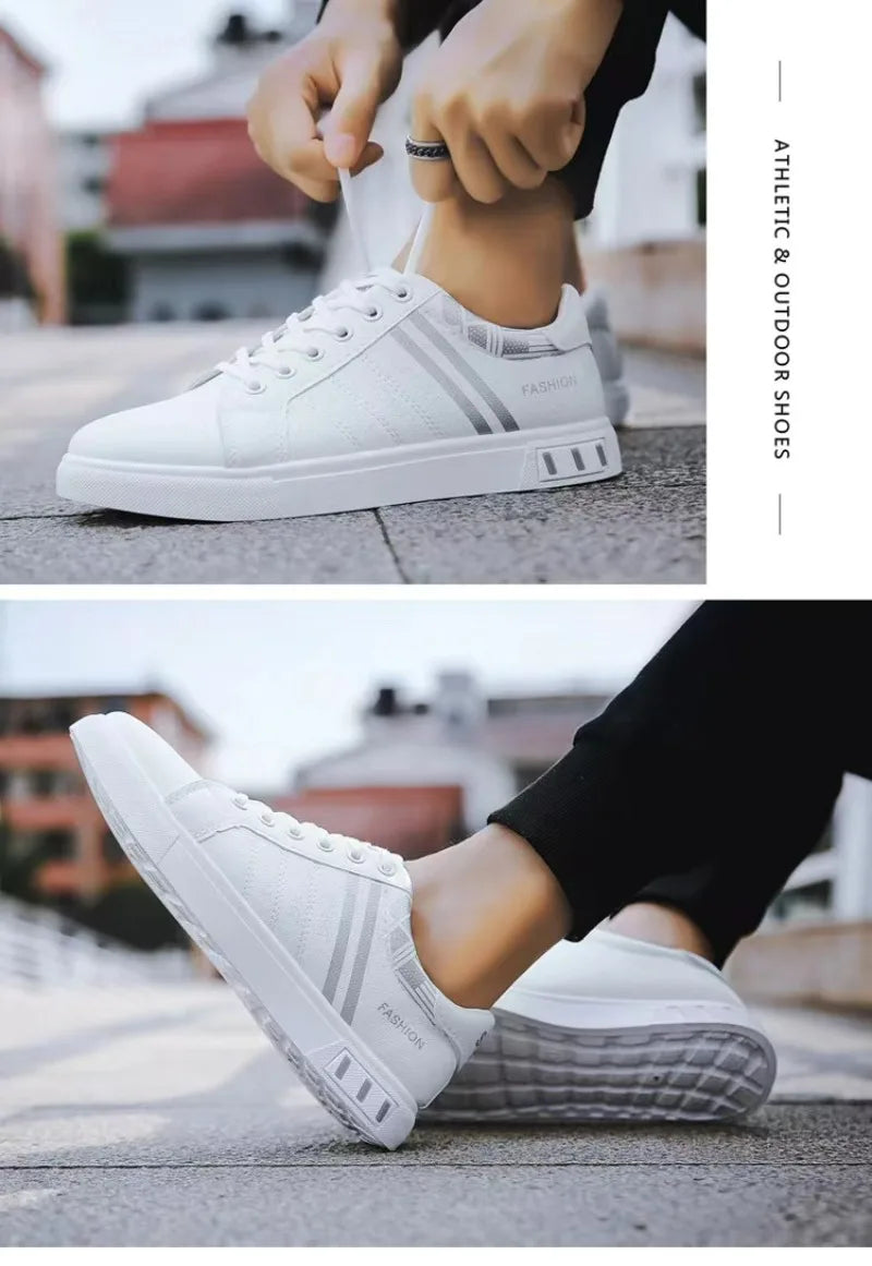 Men's White Casual Trainer Shoes, Outdoor Sport Shoes