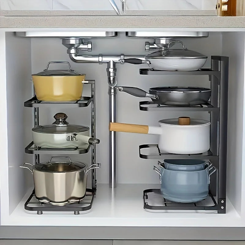 Adjustable Pot Rack Organiser, Kitchen Stainless Steel Pot Storage Rack ,Multi-Layer Household Pot and Pan Organser for Kitchen