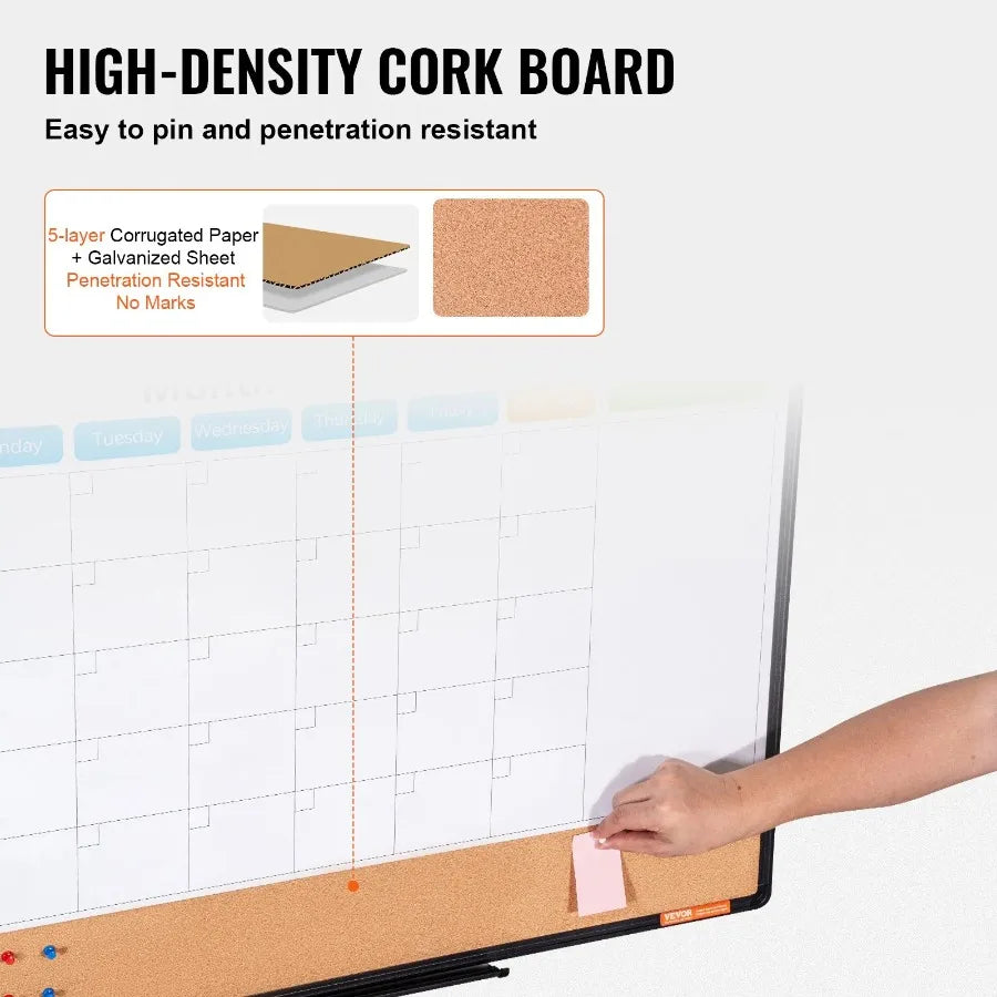 36x 24 Monthly Calendar Whiteboard and Cork Board Combo with Aluminum Frame