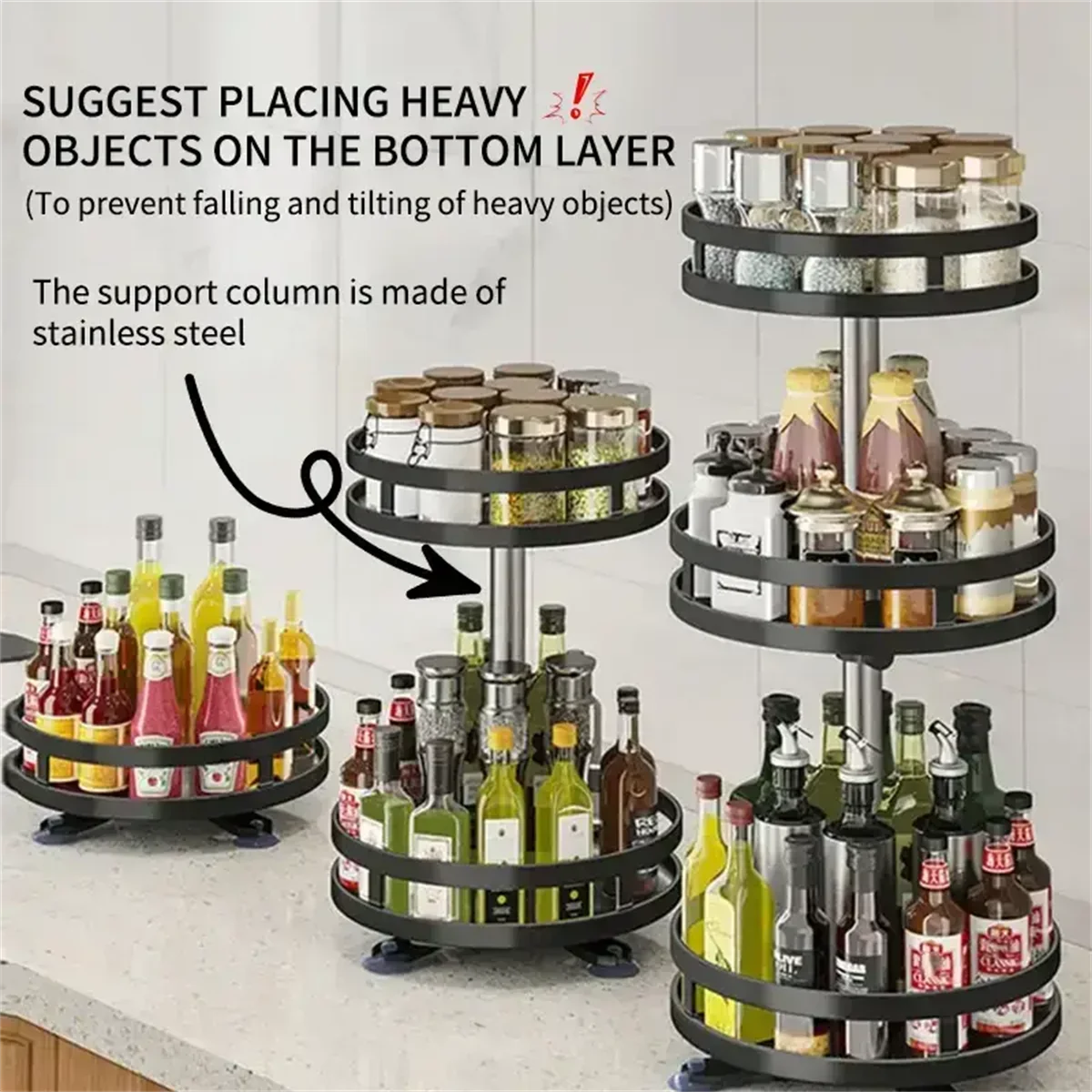 Rotatable Kitchen Storage Rack kitchen Accessories Spice Storage Rack Clean Storage 360 Degrees Rotatable Organiser Turntable