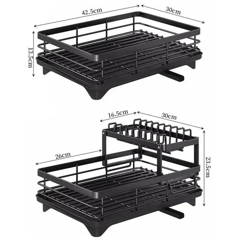 Double-layer Dish Rack Adjustable Draining Multifunctional Kitchen Countertop Organiser Hot-selling Bowls Plates Storage Saving