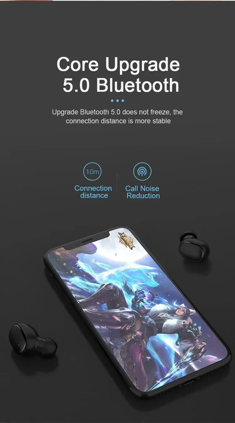 A6S TWS Wireless Bluetooth Headphone 5.0 Earphones Sport Earbuds Headset With Mic For IPhone Samsung Huawei For Cell Smartphones