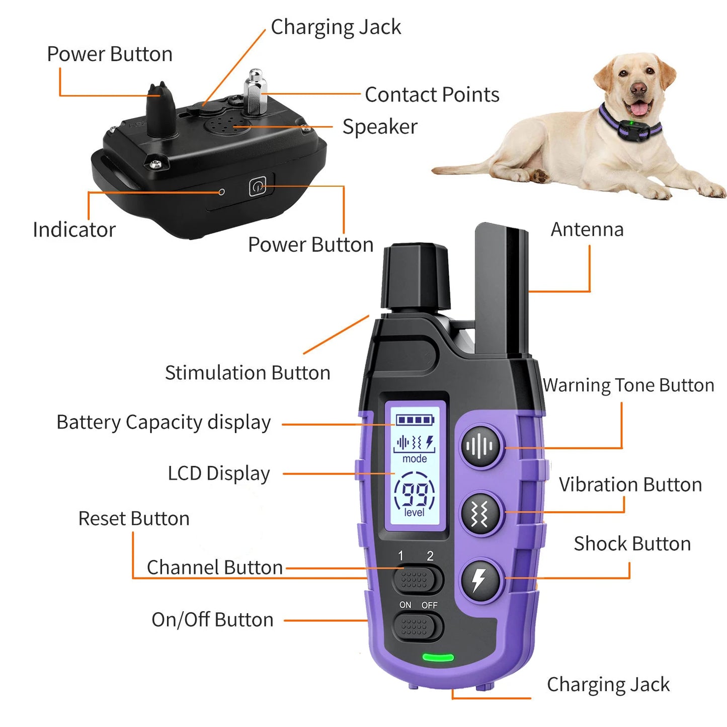 3300Ft Electric Dog Training Collar Remote Control Waterproof Pet BehaviorFor 5-120lbs Puppy With Shock Vibration Beep