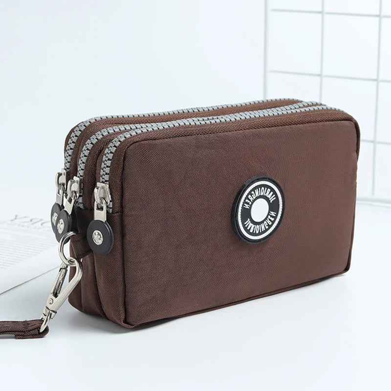 Mini Triple-Zipper Bag – Portable Women’s Wallet, Phone Pouch, Makeup Bag, Coin Purse with Large Capacity