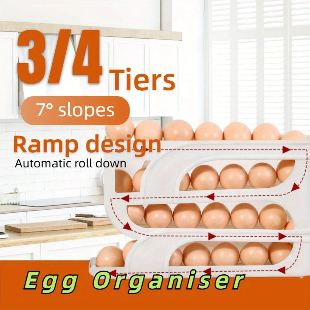 Automatic Egg Dispenser Rolling Egg Tray Organizer, Space Saving Refrigerator Egg Roller,Holds 20/30 Eggs Simultaneously