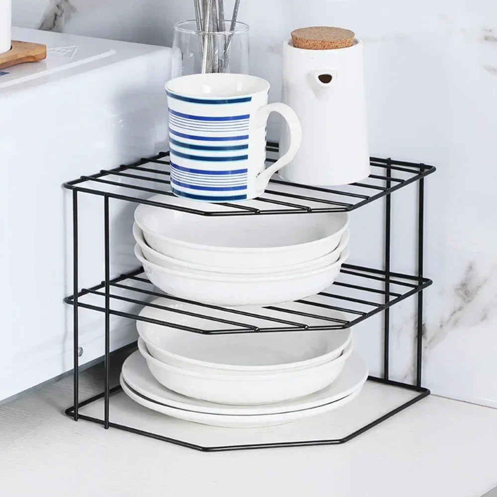 Kitchen Seasoning Corner Rack Pot Dish Food Sundries Organiser Rack Non Punching Portable Storage Table Kitchen Bathroom Holder